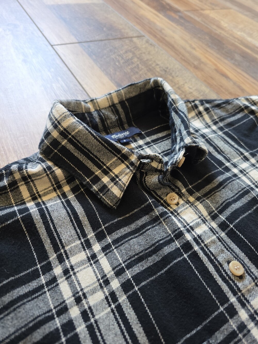 Madewell - Flannel Ex-Boyfriend Shirt - S - Black Cream Plaid - Picture 4 of 9